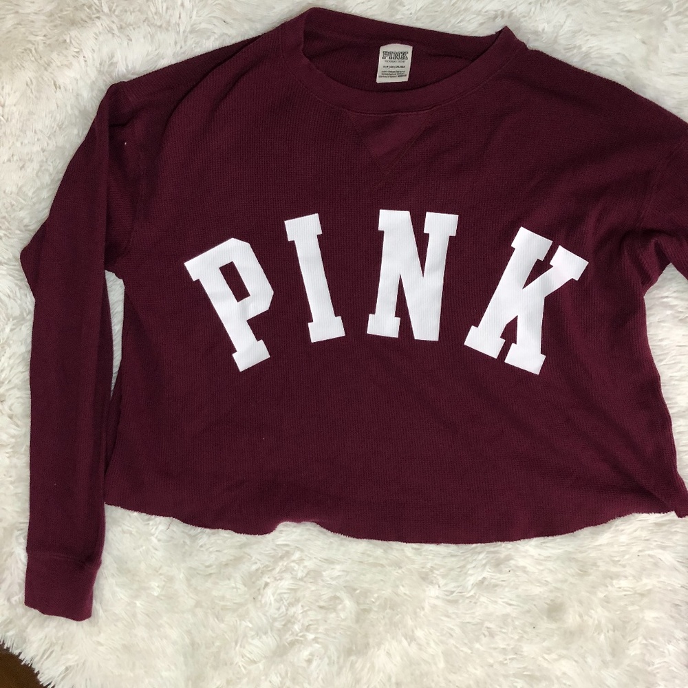 Pink XS Maroon Waffle Long Sleeve T